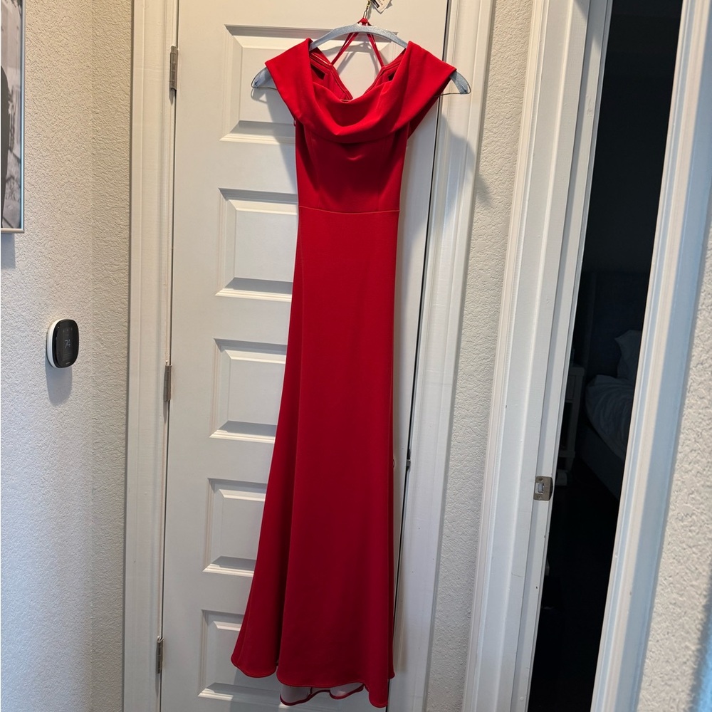 Betsy & Adam Red Cowl Neck Maxi Gown